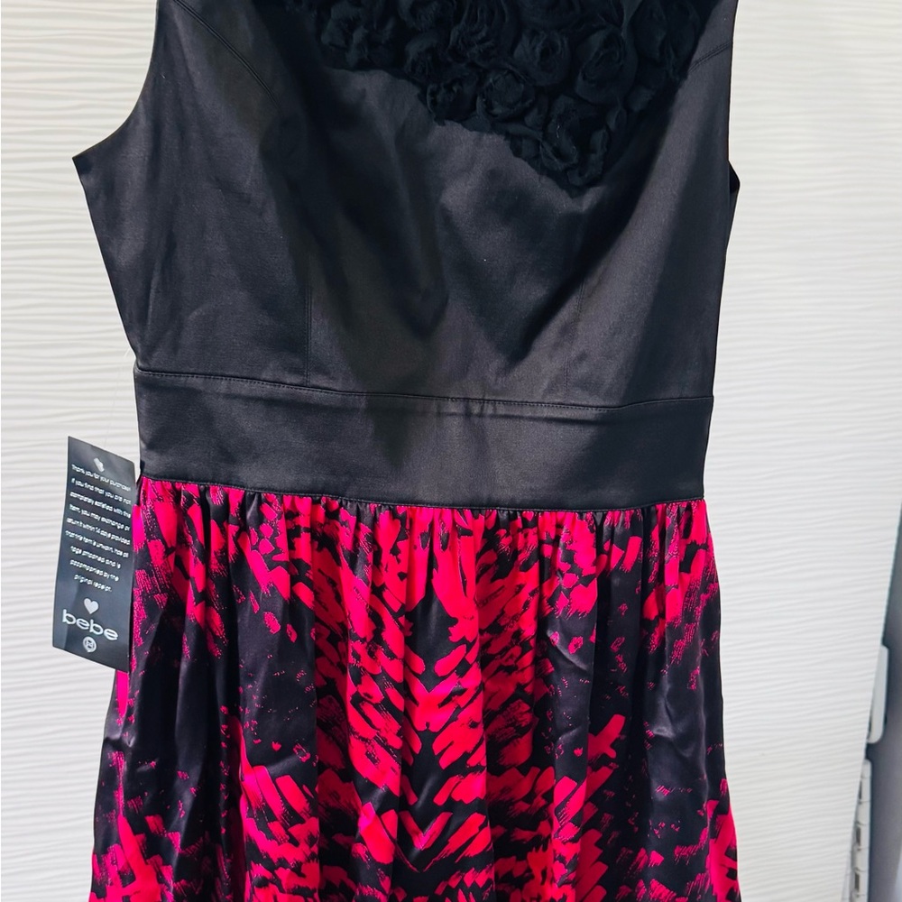 Bebe Elegant Black and Vibrant Pink Dress
